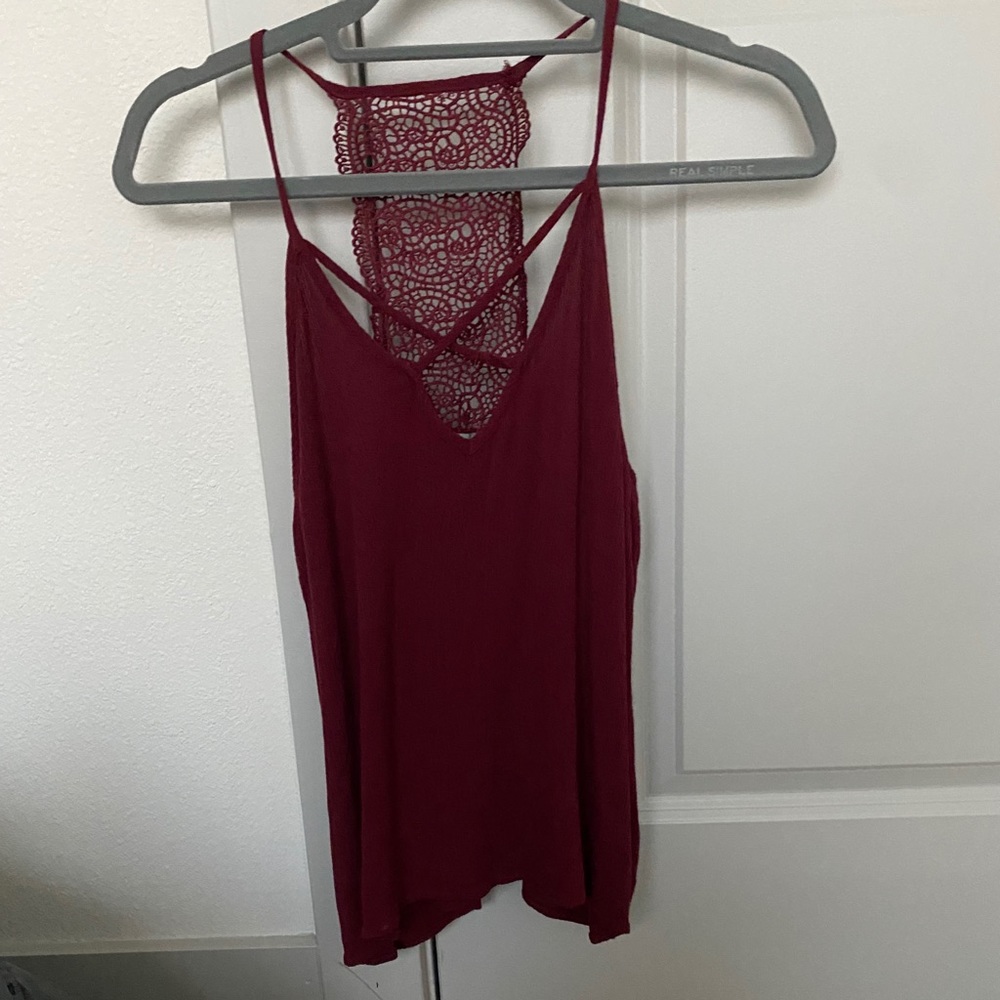 Racerback Maroon Tank Top w Lace Detailing